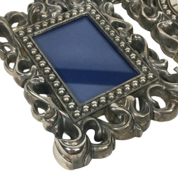 Silver-Plated Picture Frame & Clock Desk Top Beautiful Ornate Scroll Work Design - Picture 8 of 10
